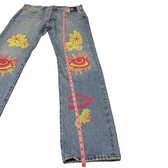 LEVIS 33x34 Premium 501 Original SUMMER LOVE JEANS Festival Sun Floral Groovy - Picture 14 of 15
